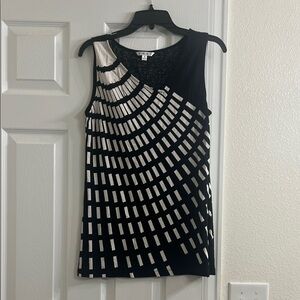 CAbi Black and White Geometric Tank Top